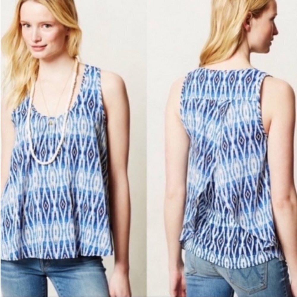 Anthropologie Meadow Rue Merlon Split Crossover Back Tank Top Blue Cats Eye sz S